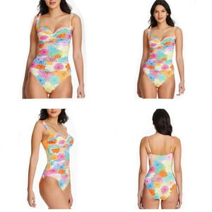 Bleu Rod Beattie Shirred Bandeau One Piece Swimsuit Size 4